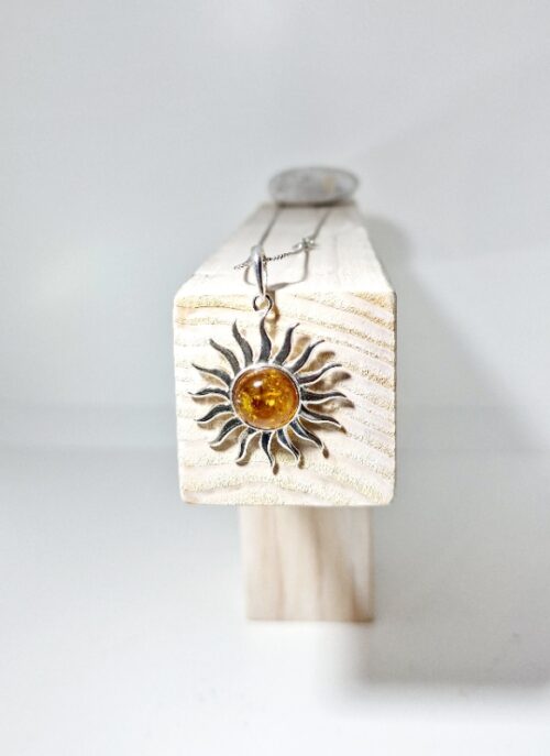 Amber sun pendant - Sterling silver