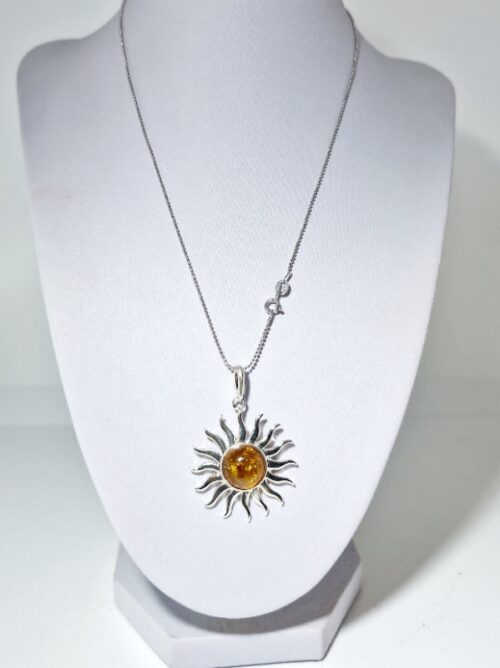 Amber sun pendant - Sterling silver