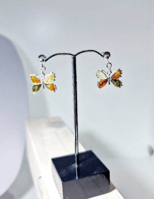 Earrings Butterfly with amber and sterling silver