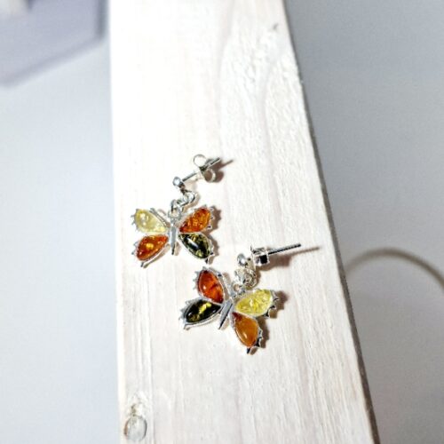 Earrings Butterfly with amber and sterling silver