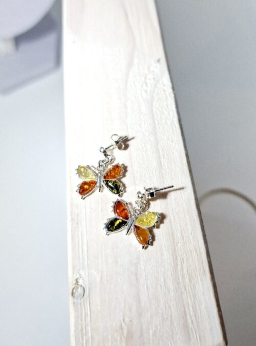 Earrings Butterfly with amber and sterling silver