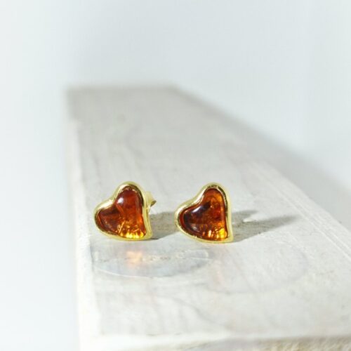 Stud Sterling silver earrings with natural amber